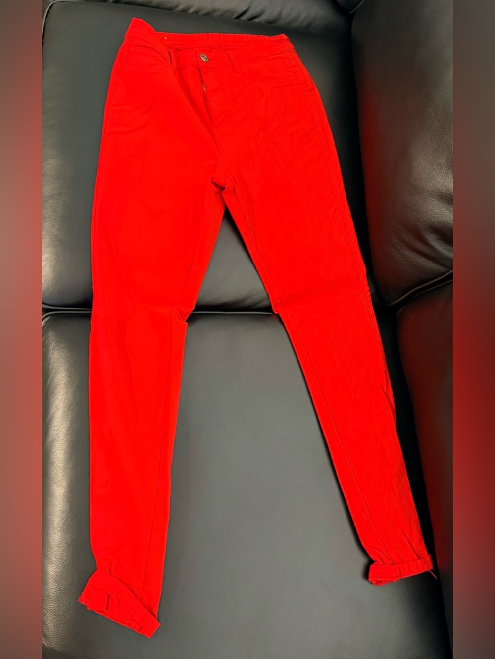 Vibrant Red Slim Stretch Pants